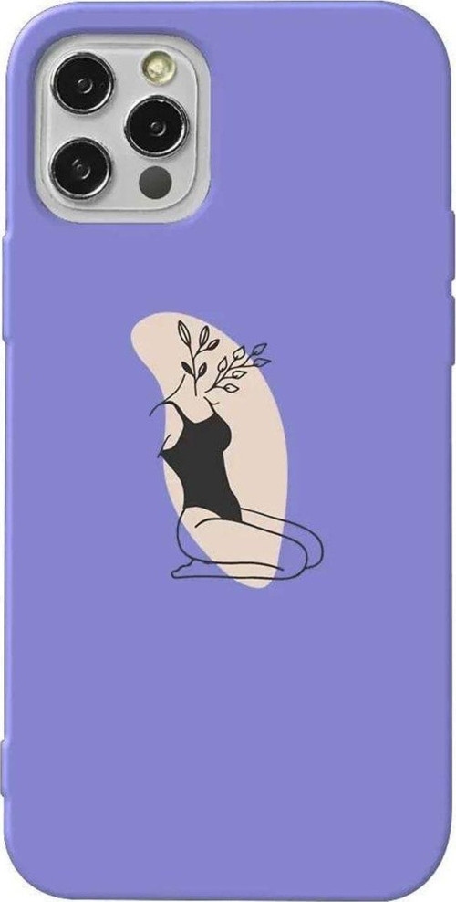 İphone 14 Pro Lila Renkli Silikon Telefon Kılıfı - Flower Girl Sitting