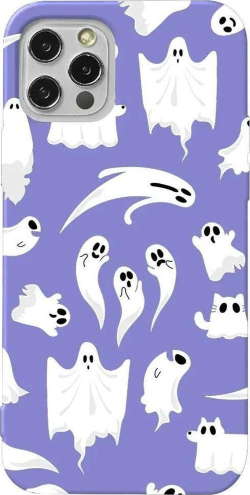 İphone 14 Pro Lila Renkli Silikon Telefon Kılıfı - Ghosts Are Everywhere!