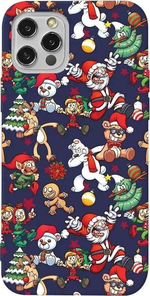 İphone 14 Pro Lacivert Renkli Silikon Telefon Kılıfı - Xmas Monsters