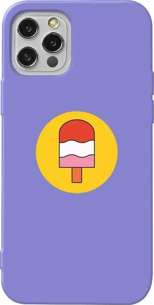 İphone 14 Pro Lila Renkli Silikon Telefon Kılıfı - Ice Cream