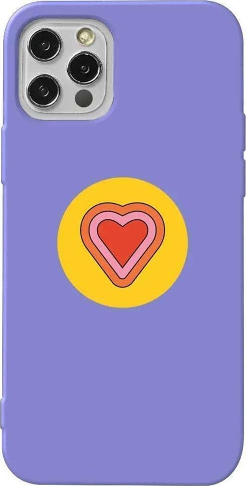 İphone 14 Pro Lila Renkli Silikon Telefon Kılıfı - Kalp
