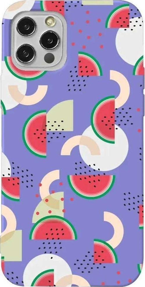 İphone 14 Pro Lila Renkli Silikon Telefon Kılıfı - Karpuz Pattern