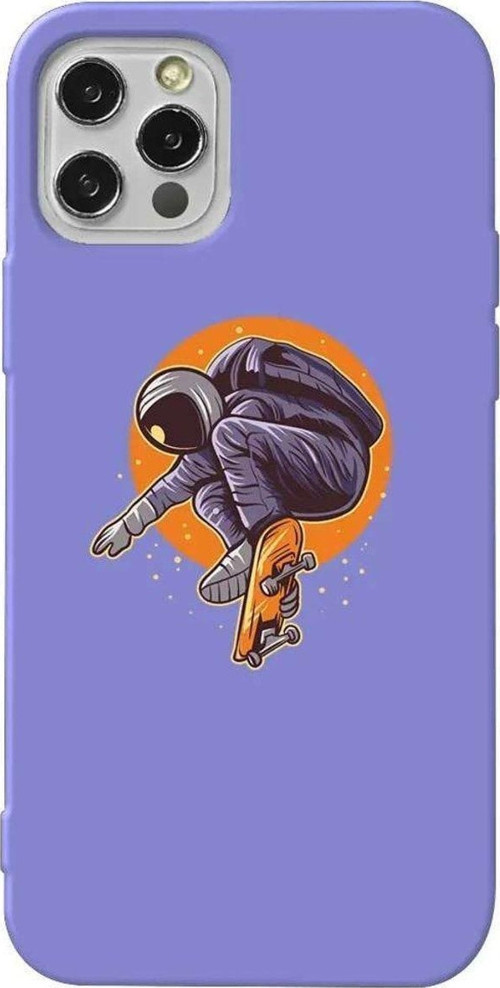 İphone 14 Pro Lila Renkli Silikon Telefon Kılıfı - Astronot 2