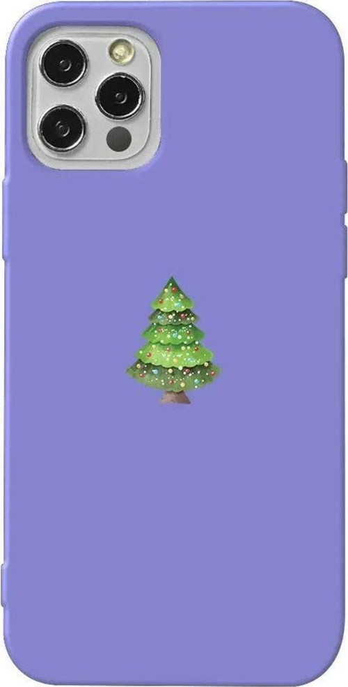 İphone 14 Pro Lila Renkli Silikon Telefon Kılıfı - Mini Xmas Tree