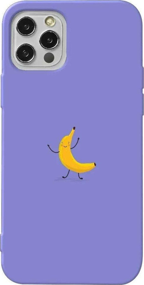 İphone 14 Pro Lila Renkli Silikon Telefon Kılıfı - Cute Muz