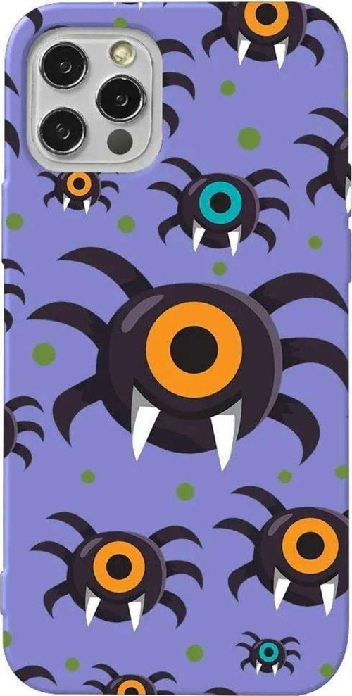 İphone 14 Pro Lila Renkli Silikon Telefon Kılıfı - Monster Eye