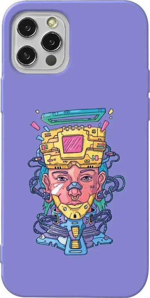 İphone 14 Pro Lila Renkli Silikon Telefon Kılıfı - Cyberpunk
