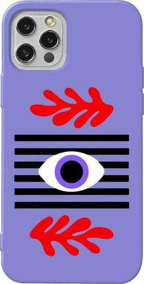 İphone 14 Pro Lila Renkli Silikon Telefon Kılıfı - Mor Göz