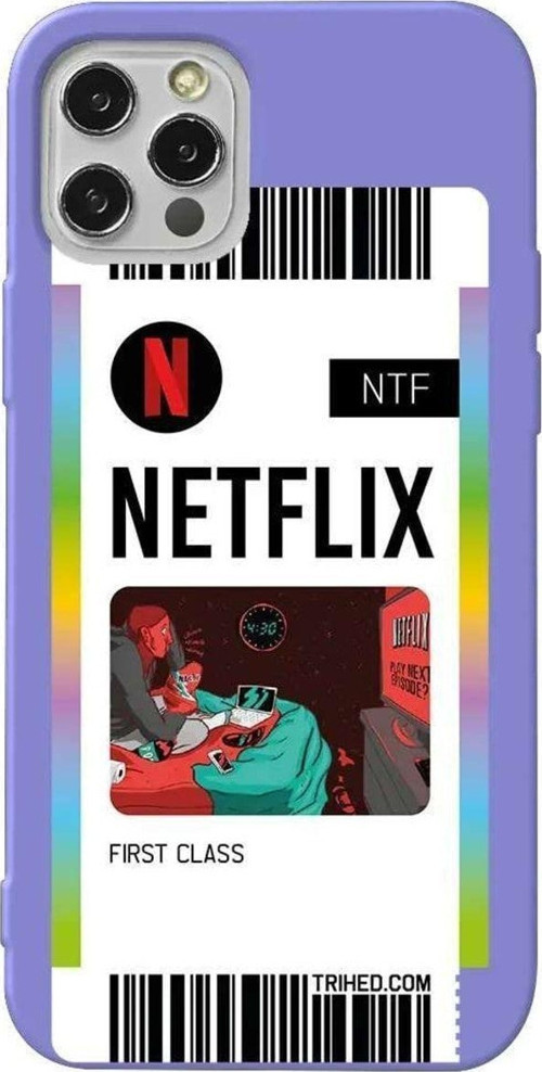 İphone 14 Pro Lila Renkli Silikon Telefon Kılıfı - Netflix Bileti