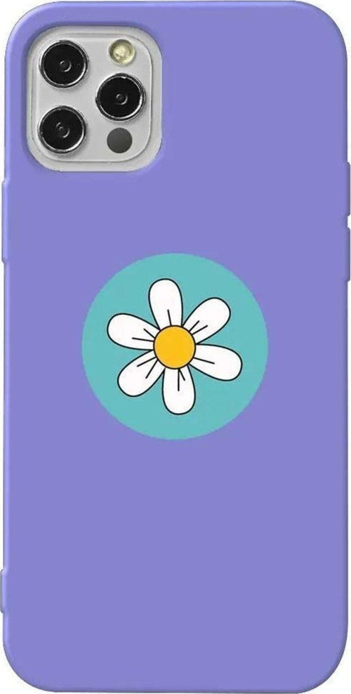 İphone 14 Pro Lila Renkli Silikon Telefon Kılıfı - Single Daisy