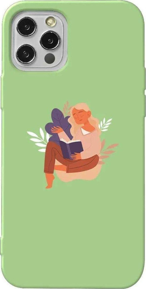 İphone 14 Pro Max Açik Yesil Renkli Silikon Telefon Kılıfı - Book Lover
