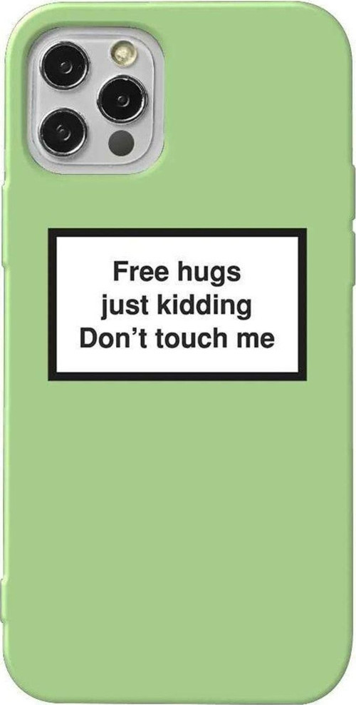 İphone 14 Pro Max Açik Yesil Renkli Silikon Telefon Kılıfı - Free Hugs