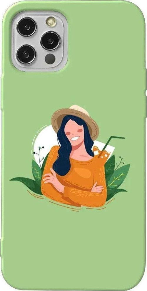 İphone 14 Pro Max Açik Yesil Renkli Silikon Telefon Kılıfı - Lovely Smile