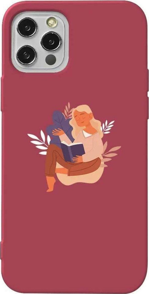 İphone 14 Pro Max Bordo Renkli Silikon Telefon Kılıfı - Book Lover