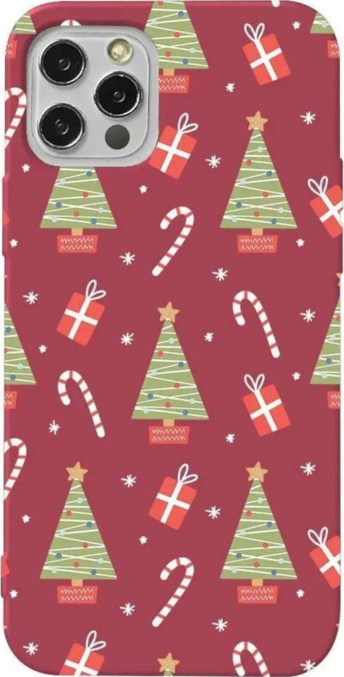 İphone 14 Pro Max Bordo Renkli Silikon Telefon Kılıfı - Christmas Candy