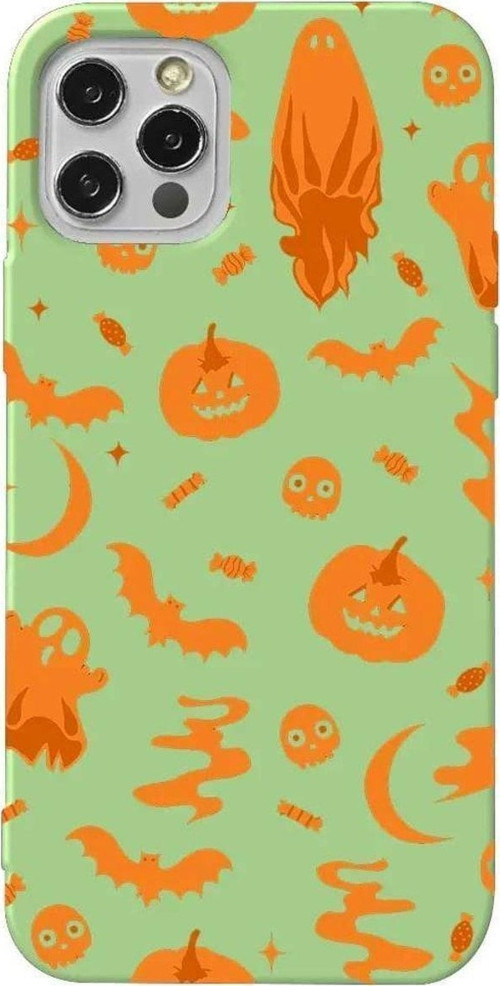İphone 14 Pro Max Açik Yesil Renkli Silikon Telefon Kılıfı - Spooky Orange