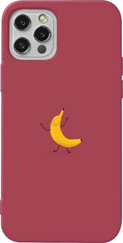 İphone 14 Pro Max Bordo Renkli Silikon Telefon Kılıfı - Cute Muz