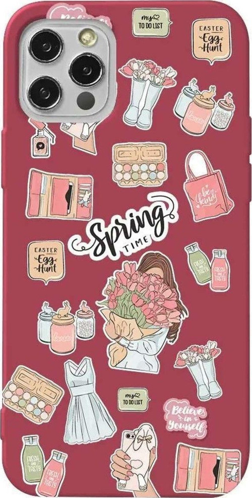 İphone 14 Pro Max Bordo Renkli Silikon Telefon Kılıfı - Spring Time
