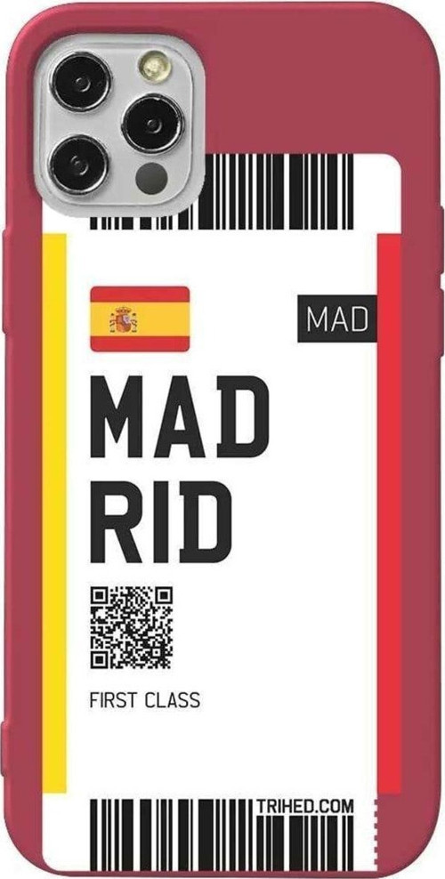 İphone 14 Pro Max Bordo Renkli Silikon Telefon Kılıfı - Madrid Bileti