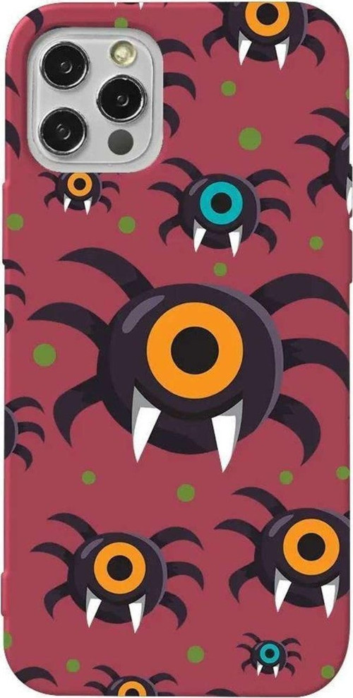 İphone 14 Pro Max Bordo Renkli Silikon Telefon Kılıfı - Monster Eye