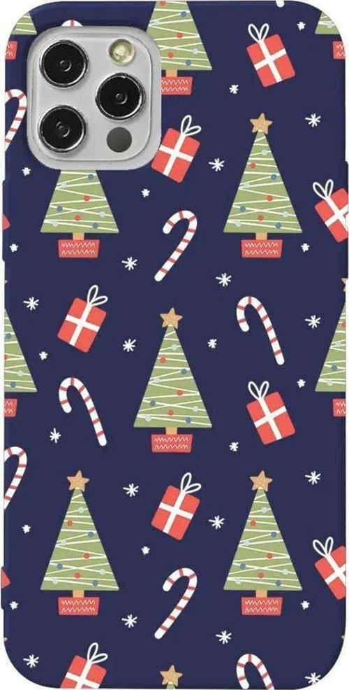 İphone 14 Pro Max Lacivert Renkli Silikon Telefon Kılıfı - Christmas Candy