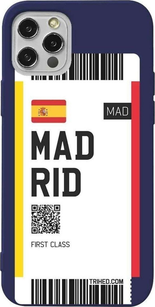 İphone 14 Pro Max Lacivert Renkli Silikon Telefon Kılıfı - Madrid Bileti