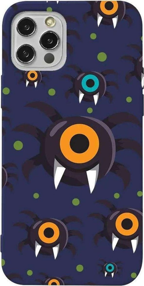 İphone 14 Pro Max Lacivert Renkli Silikon Telefon Kılıfı - Monster Eye