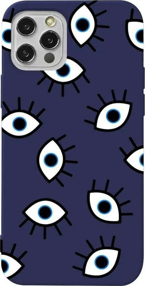 İphone 14 Pro Max Lacivert Renkli Silikon Telefon Kılıfı - Random Eyes