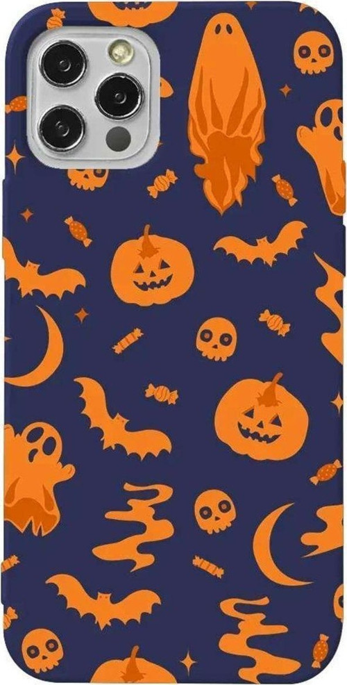 İphone 14 Pro Max Lacivert Renkli Silikon Telefon Kılıfı - Spooky Orange