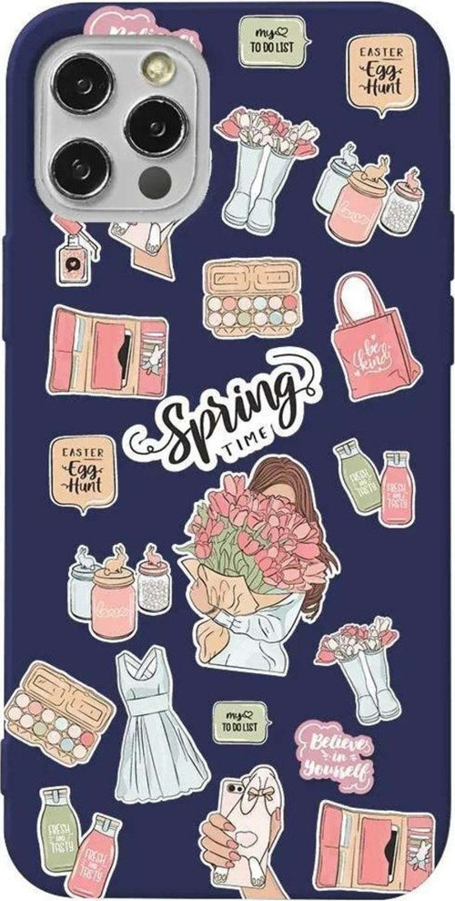 İphone 14 Pro Max Lacivert Renkli Silikon Telefon Kılıfı - Spring Time