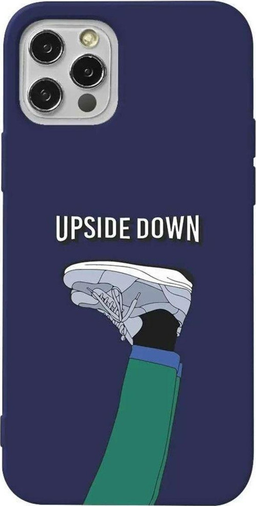 İphone 14 Pro Max Lacivert Renkli Silikon Telefon Kılıfı - Upside Down