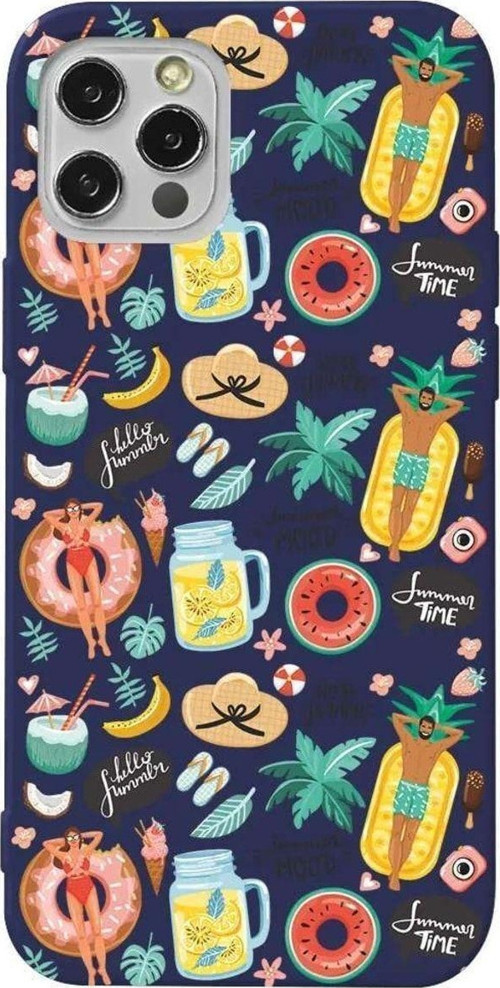 İphone 14 Pro Max Lacivert Renkli Silikon Telefon Kılıfı - Summer Mood