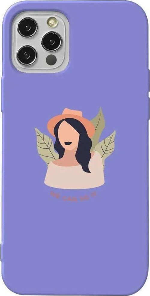 İphone 14 Pro Max Lila Renkli Silikon Telefon Kılıfı - Girl Can