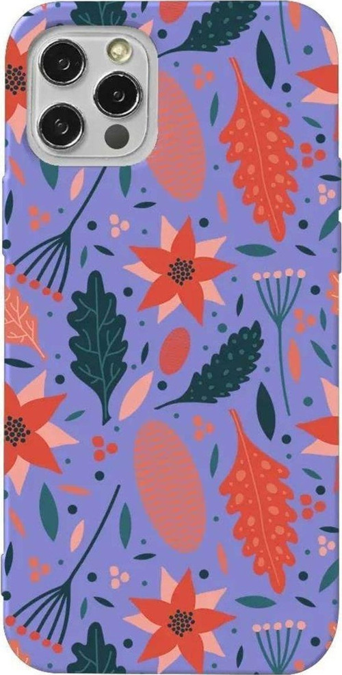 İphone 14 Pro Max Lila Renkli Silikon Telefon Kılıfı - Autumn Floral