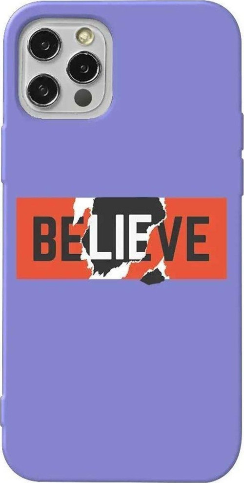 İphone 14 Pro Max Lila Renkli Silikon Telefon Kılıfı - Believe