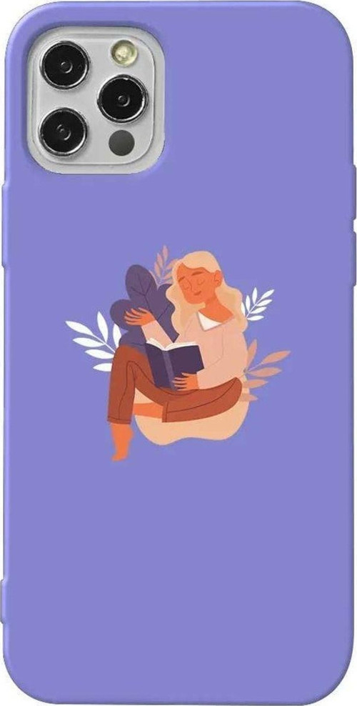 İphone 14 Pro Max Lila Renkli Silikon Telefon Kılıfı - Book Lover
