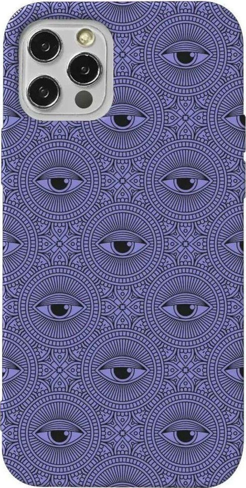 İphone 14 Pro Max Lila Renkli Silikon Telefon Kılıfı - Mandala Goz
