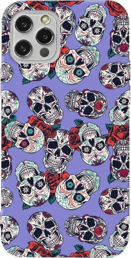İphone 14 Pro Max Lila Renkli Silikon Telefon Kılıfı - Death And Roses