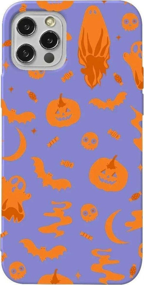 İphone 14 Pro Max Lila Renkli Silikon Telefon Kılıfı - Spooky Orange