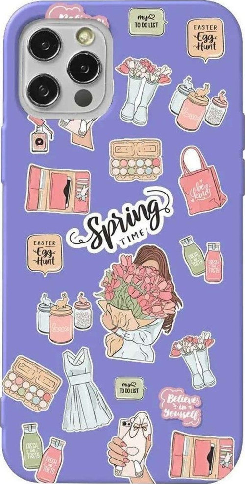 İphone 14 Pro Max Lila Renkli Silikon Telefon Kılıfı - Spring Time