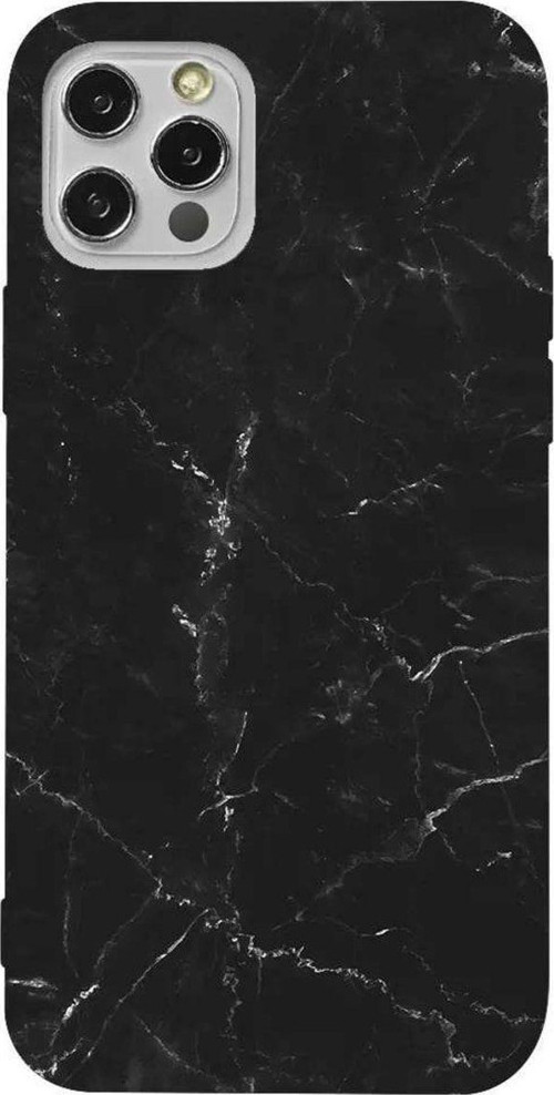 İphone 14 Pro Max Turuncu Renkli Silikon Telefon Kılıfı - Black Marble