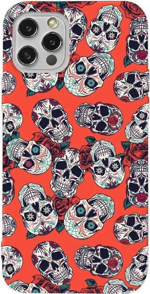 İphone 14 Pro Max Turuncu Renkli Silikon Telefon Kılıfı - Death And Roses