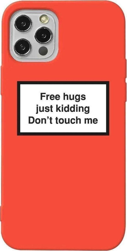 İphone 14 Pro Max Turuncu Renkli Silikon Telefon Kılıfı - Free Hugs