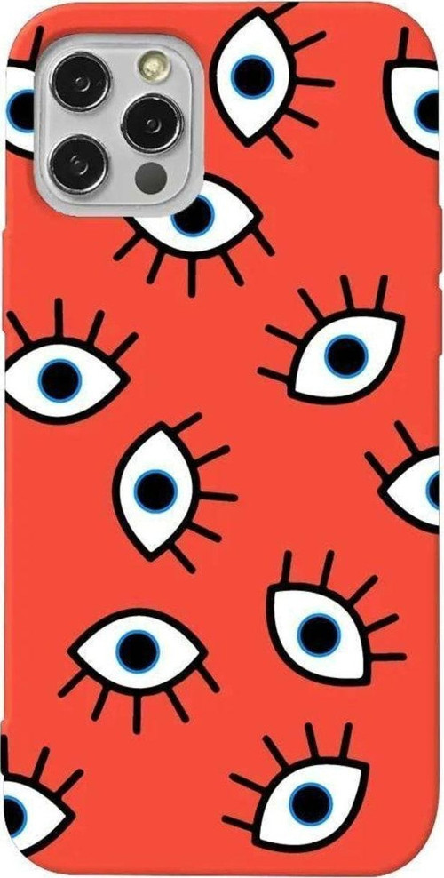 İphone 14 Pro Max Turuncu Renkli Silikon Telefon Kılıfı - Random Eyes