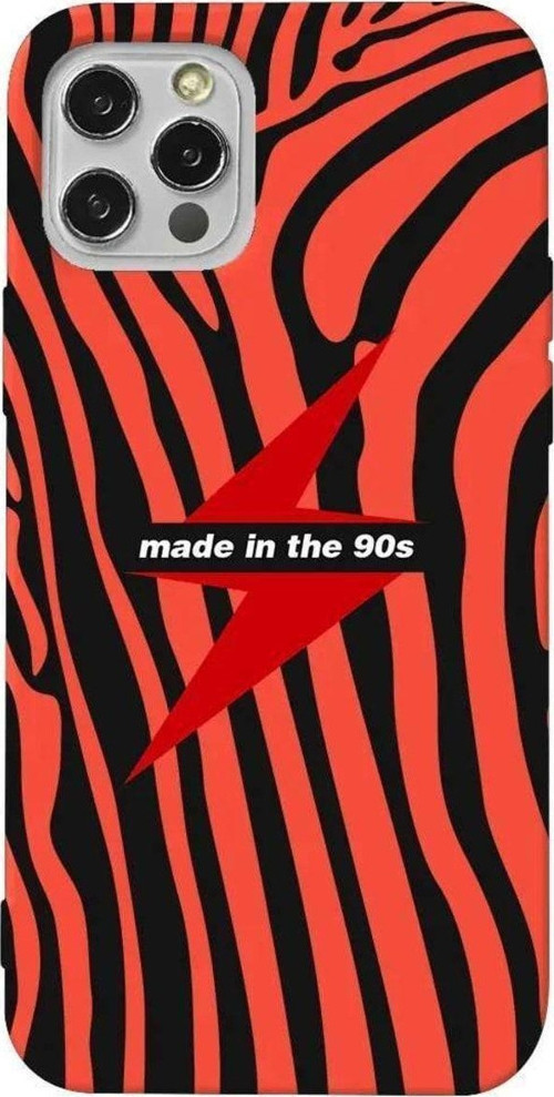 İphone 14 Pro Max Turuncu Renkli Silikon Telefon Kılıfı - Red Lightning In 90s