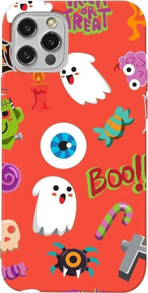 İphone 14 Pro Max Turuncu Renkli Silikon Telefon Kılıfı - Trick Or Treat