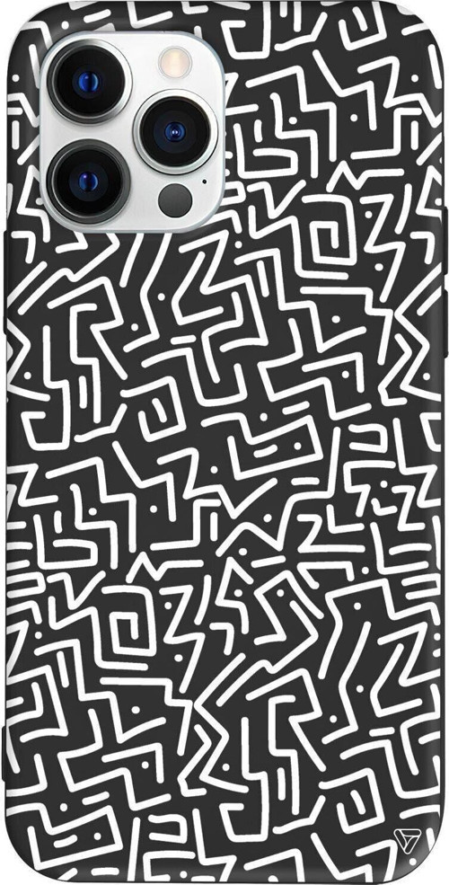 İphone 14 Pro Siyah Renkli Silikon Telefon Kılıfı - Sweet Doodle White
