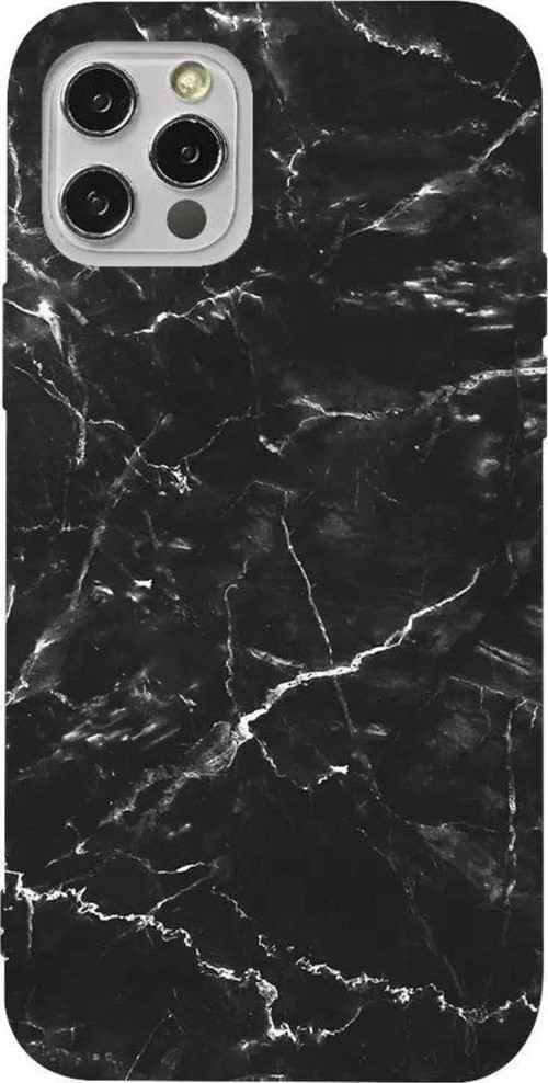 İphone 14 Pro Turuncu Renkli Silikon Telefon Kılıfı - Black Marble 2