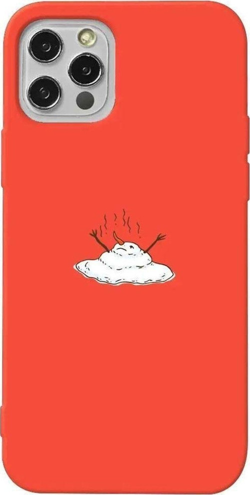 İphone 14 Pro Turuncu Renkli Silikon Telefon Kılıfı - Melting Snowman