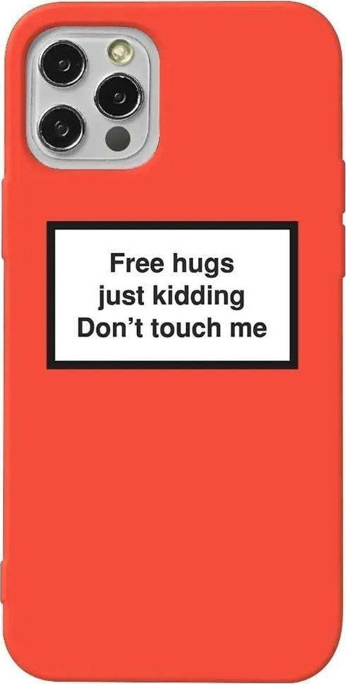İphone 14 Pro Turuncu Renkli Silikon Telefon Kılıfı - Free Hugs